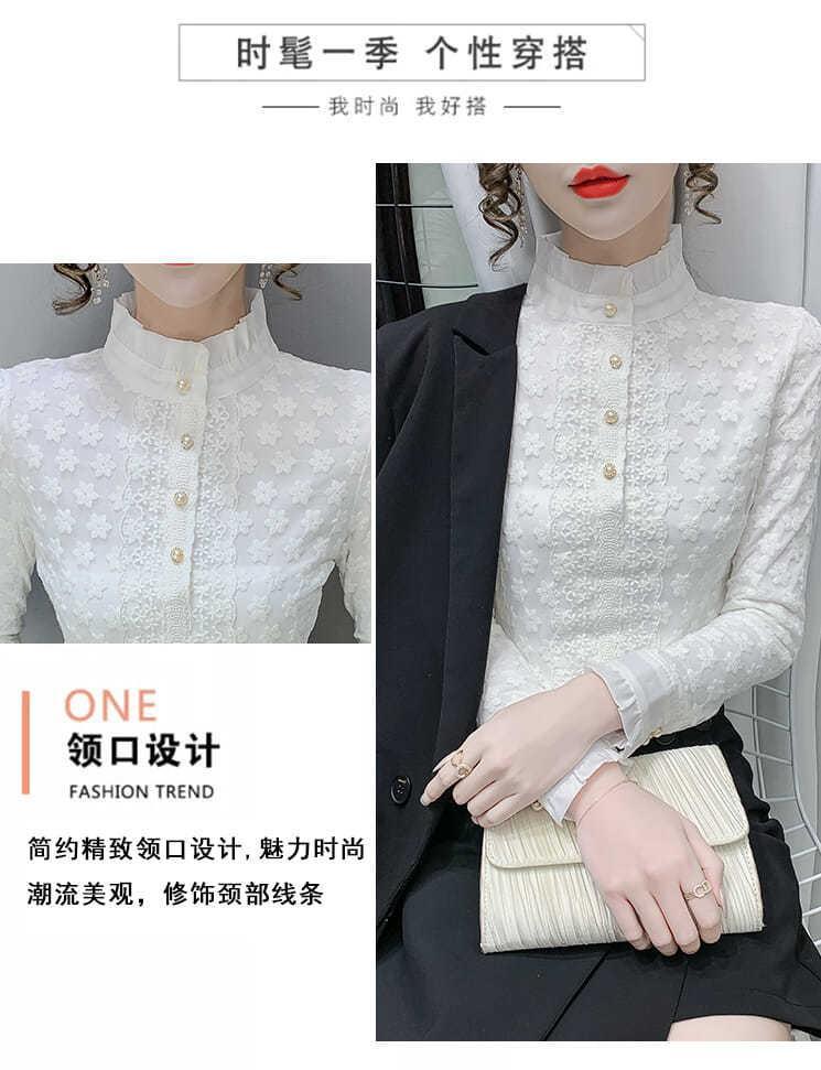 A high-end lace base layer shirt with added fleece and thickening for women in 2022, a stylish long-sleeved, warm and versatile top pic 4