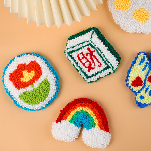 Cross-border cartoon poke embroidery coasters children's creative handmade diy material package novice cross stitch poke embroidery set