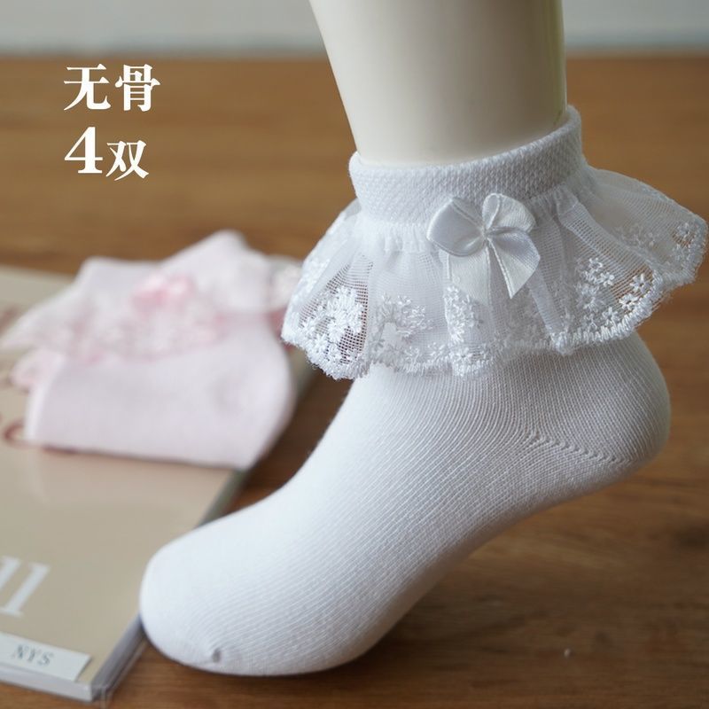 Girls' Lace Socks White Combed Cotton Kidsren's Lace Princess Socks Student White Socks Latin Dance Socks Summer Thin Style