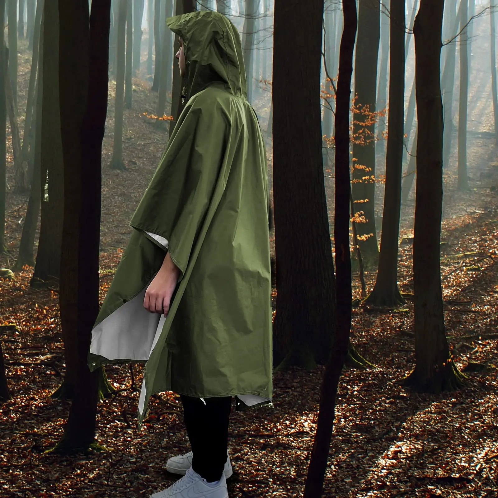 Amazon transfronterizo tres en uno capa impermeable poliéster recubierto de plata al aire libre montañismo impermeable portátil Comercio exterior capa poncho