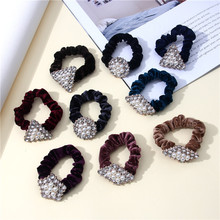 批发新款头饰发圈发绳时尚珍珠水钻橡皮筋盘发绒布圈头花饰品皮套