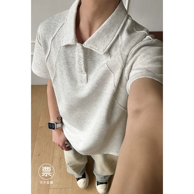 American-Style Deconstructed Lapel Short-Sleeve Polo Shirt for Men, Summer Boxy Fit T-Shirt with a High-End Feel, Inner Wear Half-Sleeve Top