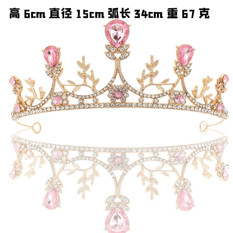 Juegos de joyería de baile de cena transfronterizos de Europa y América, collares, pendientes, corona de boda, vestido de boda de tres piezas, diamante rosa, rey