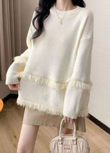 大码胖mm时尚流苏拼接毛衣女秋冬2025新款韩版宽松减龄针织衫潮