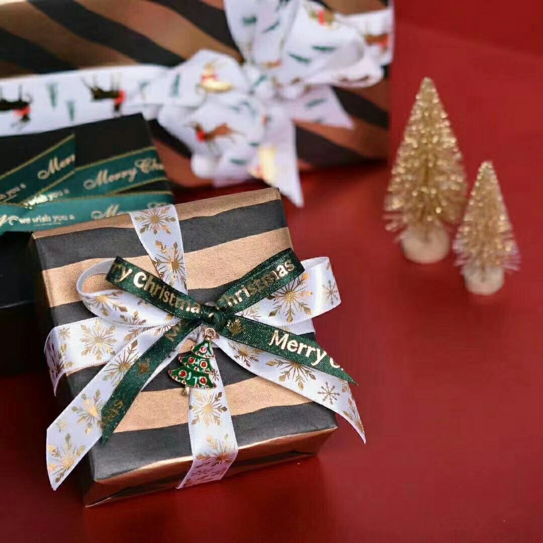 Transfronterizo amazon nueva impresión dorada cinta de navidad cinta decorativa de navidad embalaje de regalo traje de cinturón de forja