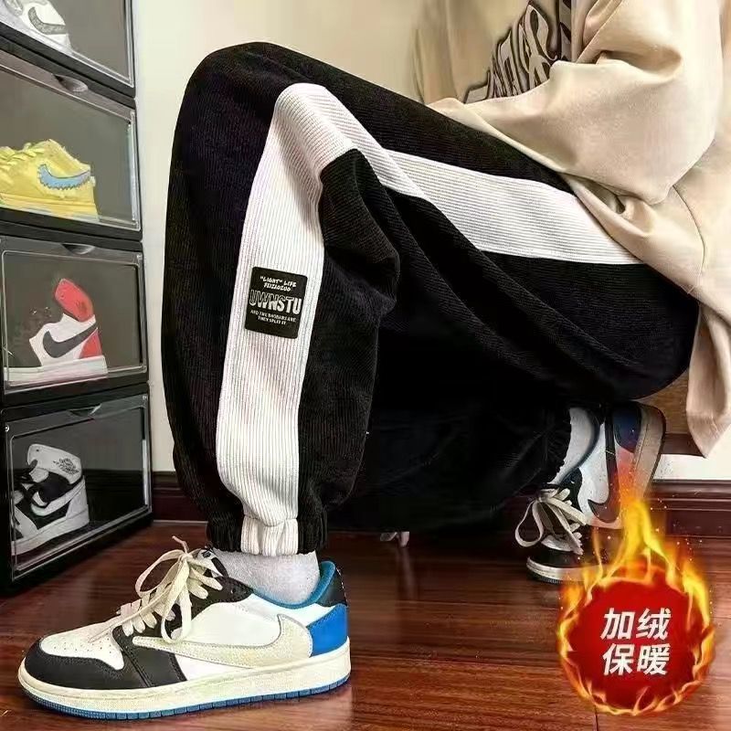 Pantalones deportivos pesados, pantalones de todo fósforo de otoño e invierno para hombres, pantalones casuales de chenilla, más pantalones largos de pana de la marca de moda de terciopelo