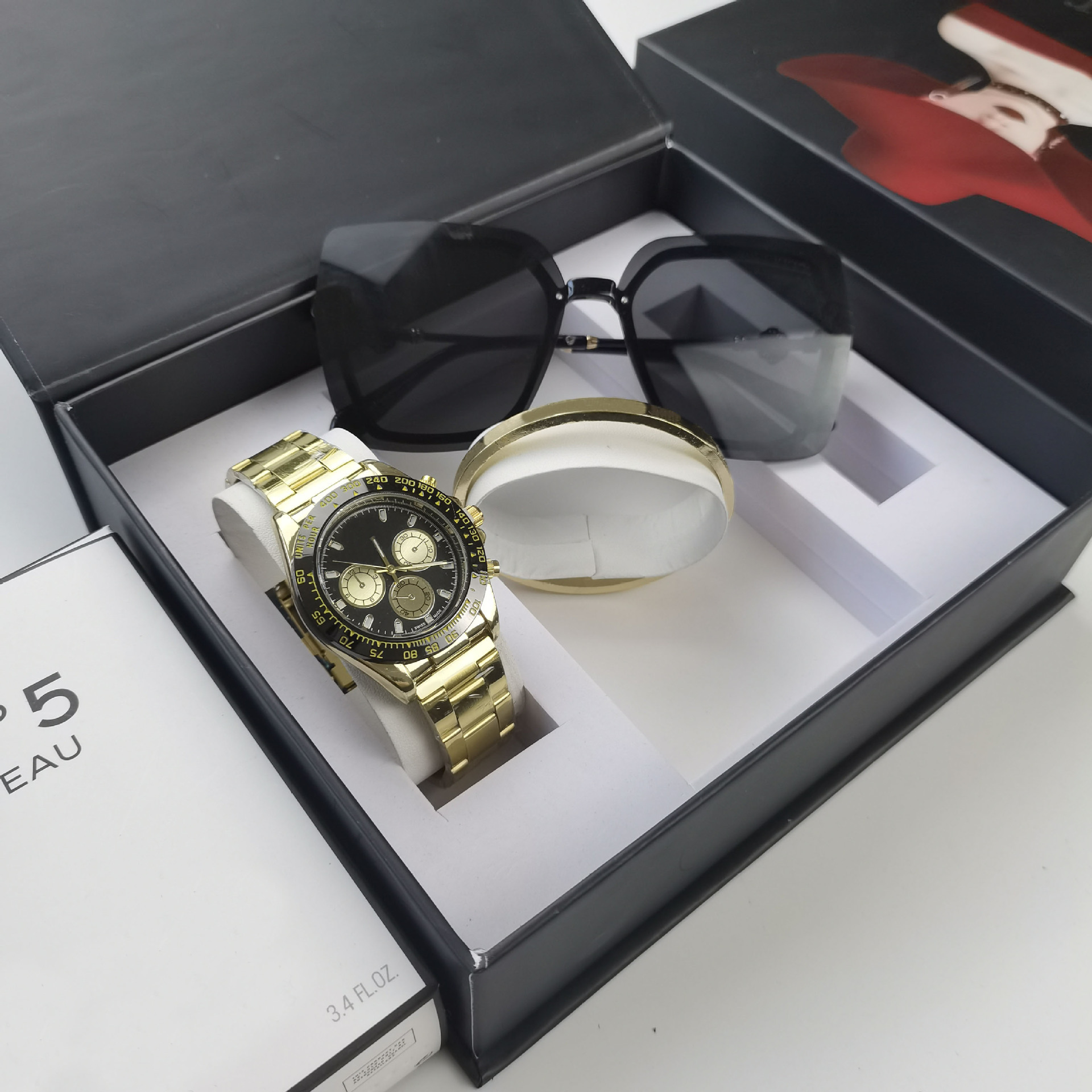 Sunglasses set black three-eyed steel