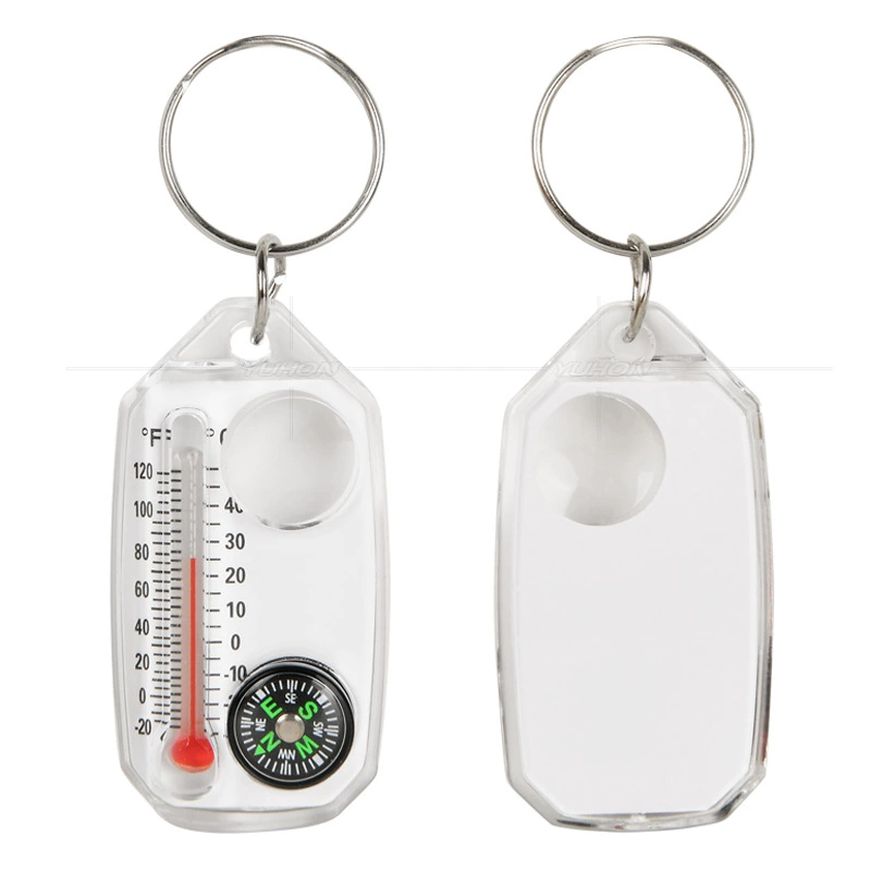 钥匙扣指北针三合一便携式迷你型登山扣户外温度计指南针放大镜