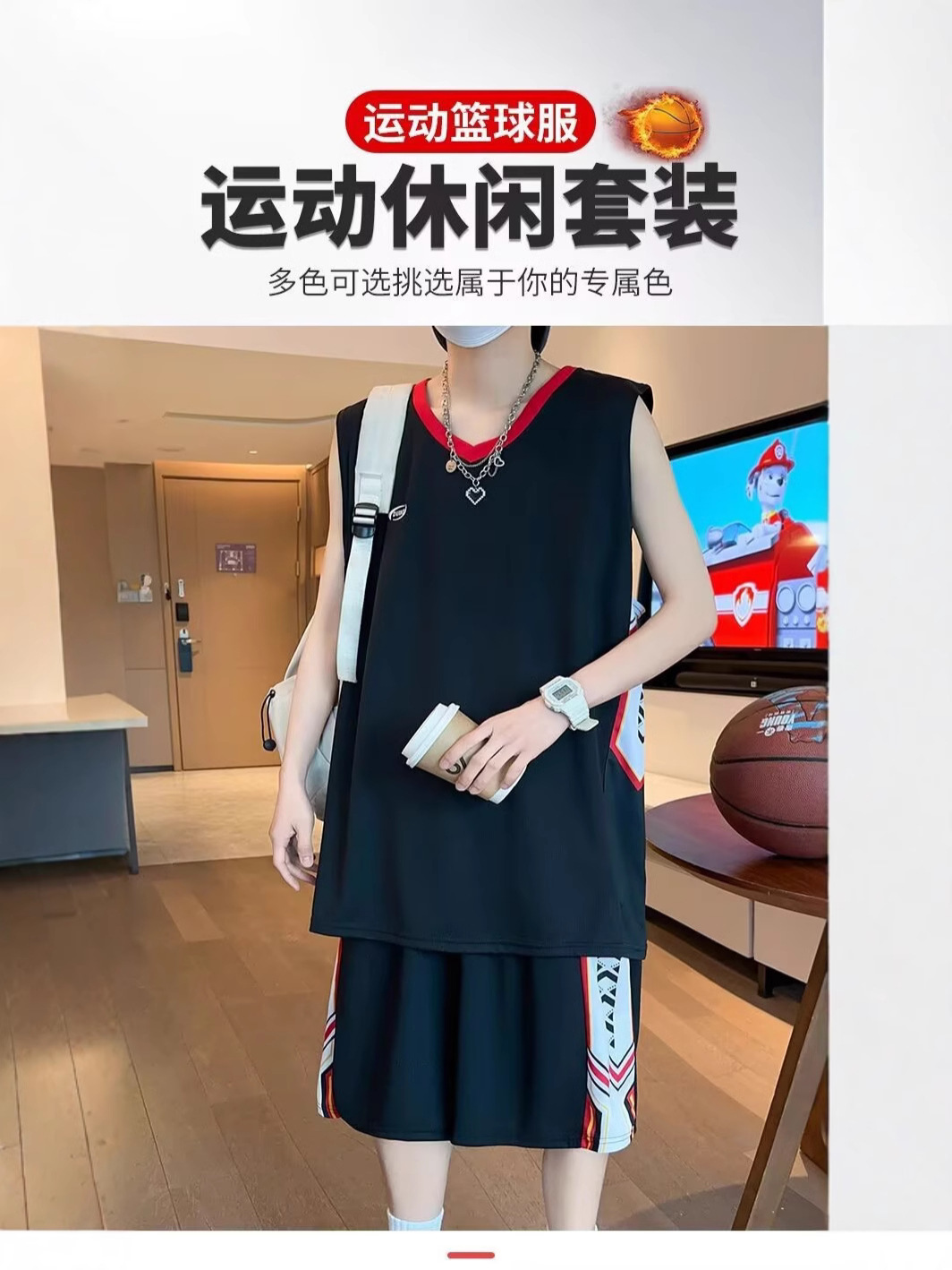 Camisa menos ropa traje de ropa deportiva verano para hombres camiseta de manga corta jersey de baloncesto pantalones cortos casuales de dos piezas tendencia coreana