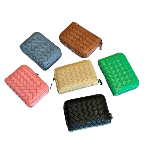 Sheepskin woven women's short card holder  new live broadcast exquisite compact large capacity card holder genuine leather bag
