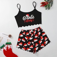 国境を越えた貿易夏のセクシーな女性のクリスマスパジャマキャミソールショーツスノーフレーク鹿ホーム服 2 点セット