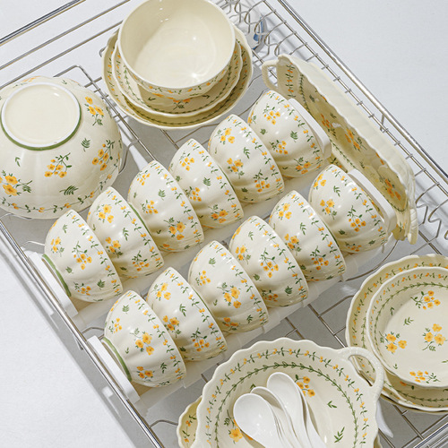 Japanese countryside-style underglaze painted bowl and plate set, ceramic tableware for home use, ceramic bowls, serving plates, soup bowls, fish plates, rice bowls