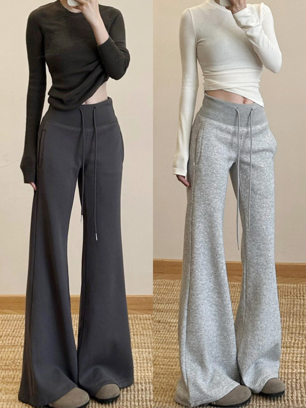Gray Flared Sweatpants for Women, Autumn/Winter 2025 New Style, Fleece-Lined, High-Waisted, Slim Fit, Drapey Lulu Flared Sweatpants