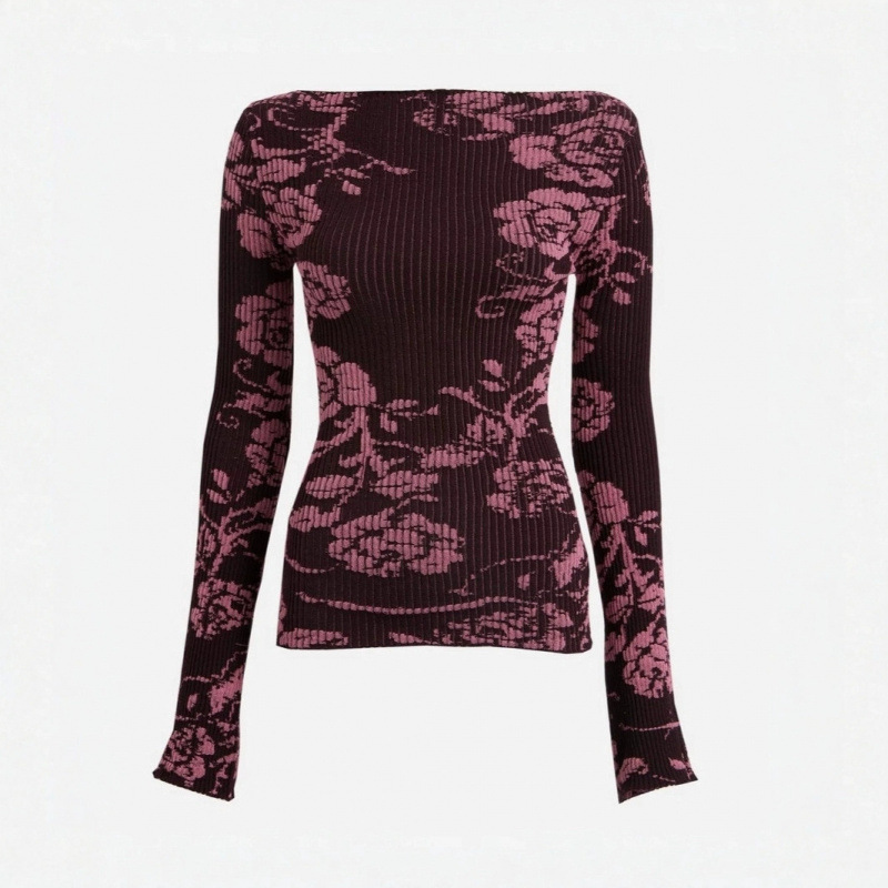 Paloma Wool New Rose Printed Wool Long-Sleeved Stretch Round Neck T-Shirt Top