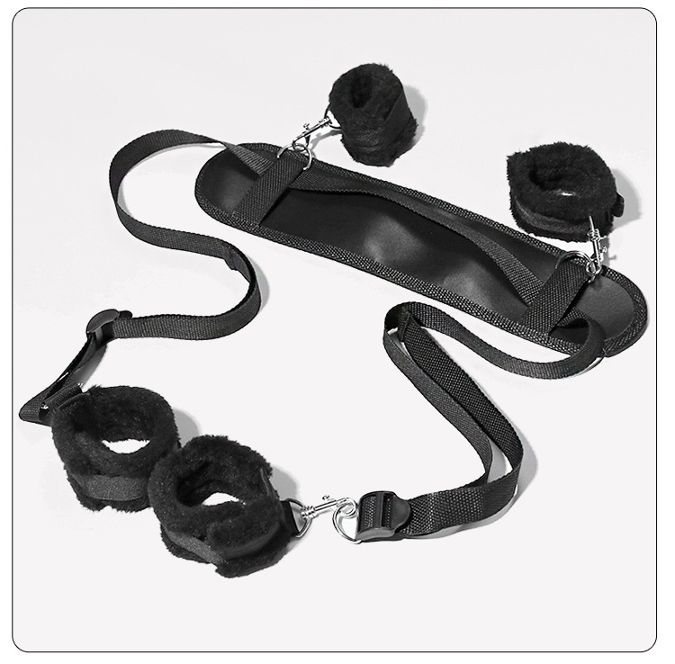 Bed Restraint Set with Nylon Straps and Plush Cuffs, Black Adult Couple Bondage Kit — detail image 22