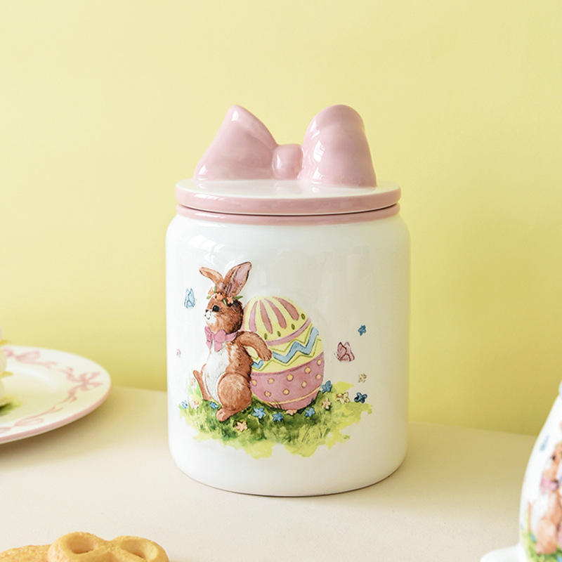 Huevos de Pascua transfronterizos creativos bonitos conejos de alto valor de la cara para el hogar tanque de almacenamiento sellado