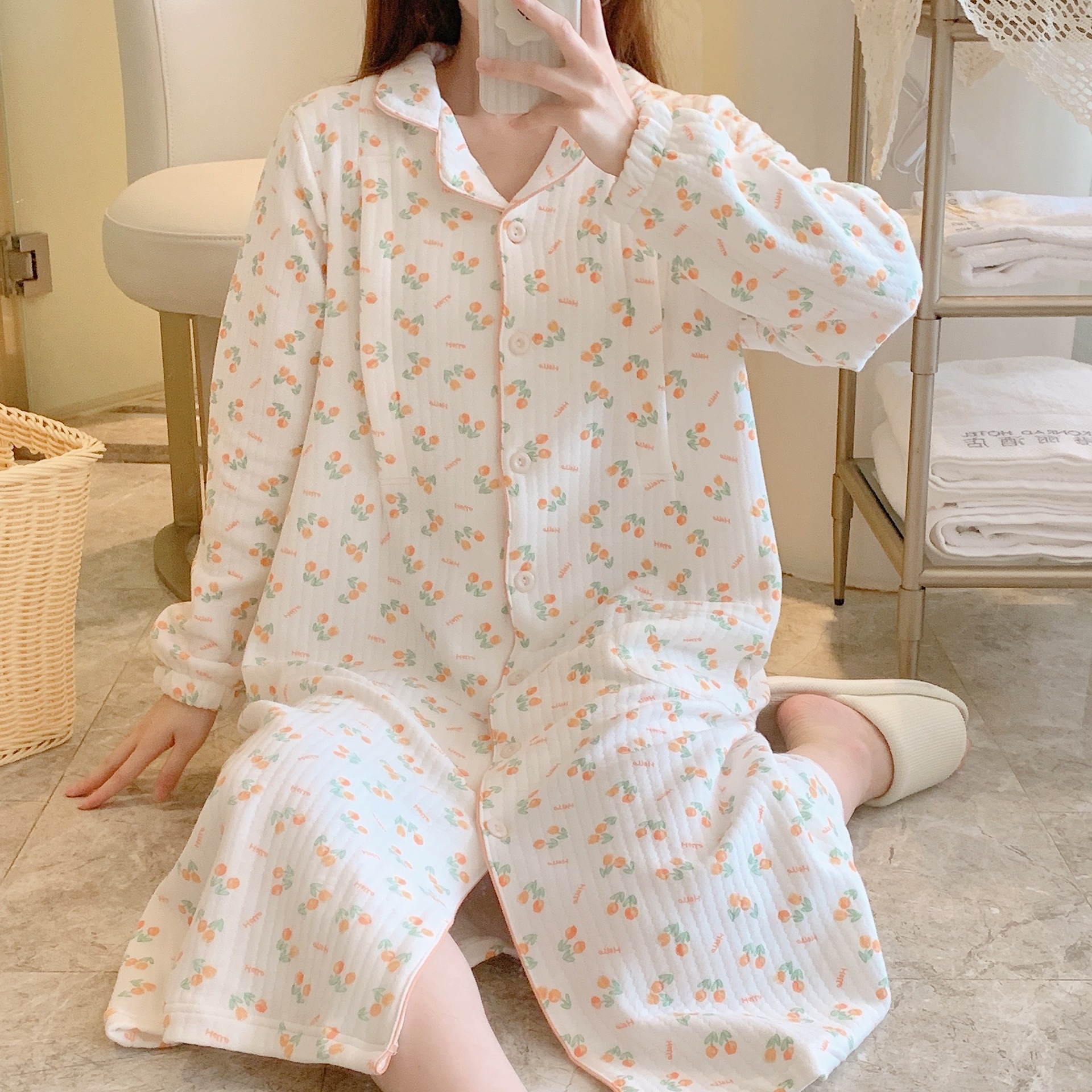 Autumn and Winter Air-Cotton Nursing Princess-Style Nightgown