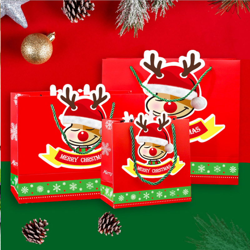 Bolso clásico del regalo de la Navidad bolso alto-mirando la bolsa de papel del bolso del regalo de Papá Noel en la acción al por mayor