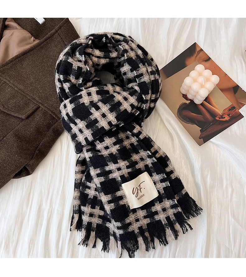 Bufandas a cuadros de invierno para mujeres nuevas parejas coreanas de alto nivel parejas de estilo universal grueso y cálido gran chal de cachemir imitación buñuelo