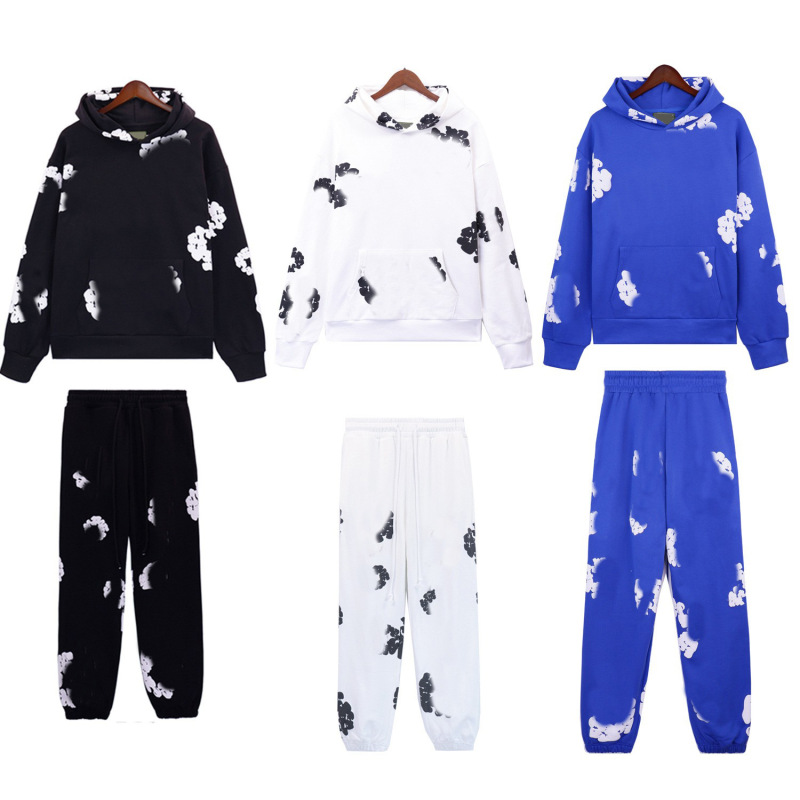 American Sweatshirt Fashion Foam Ring Printed Kapok Suit Men's Casual Terry Light Brushed Hoodie