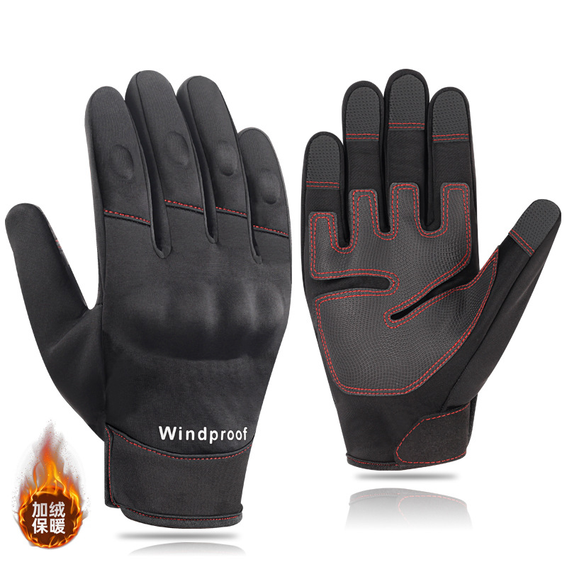 Cross-border fleece-lined warm motorcycle gloves outdoor sports cycling gloves touch screen winter cold prevention electric vehicle gloves