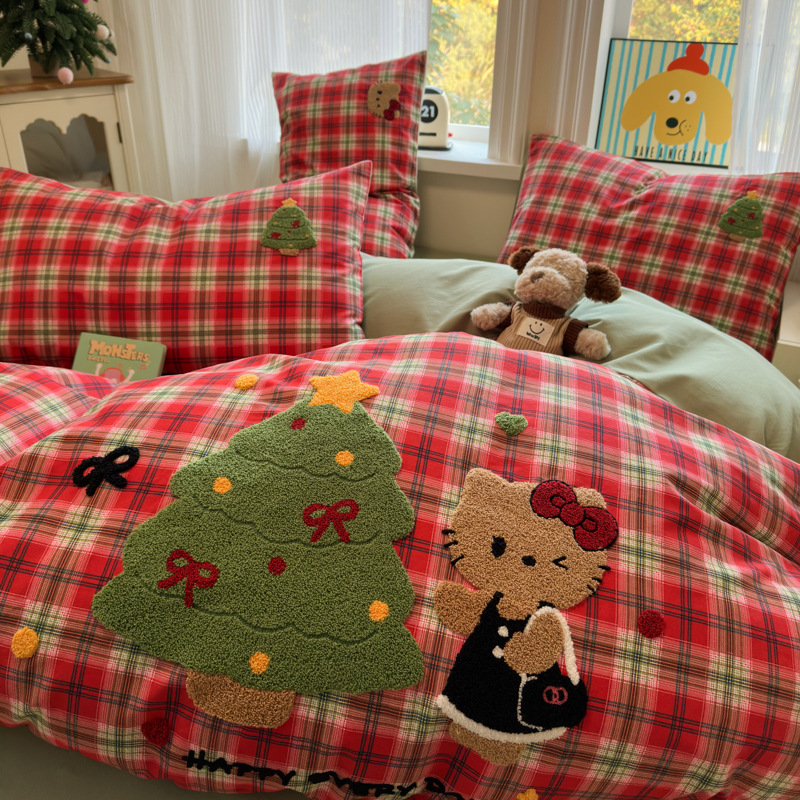 Categoría A otoño y invierno engrosado algodón molido cama de cuatro piezas 100 algodón puro niños dibujos animados colchón set de tres piezas