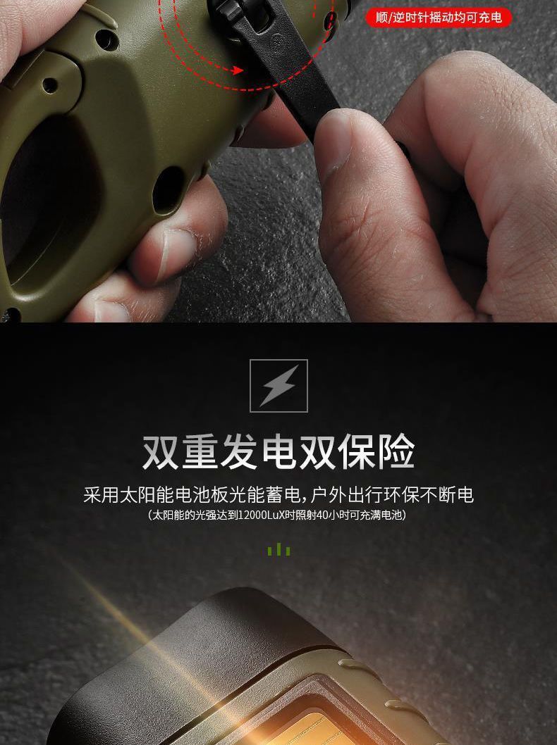 Solar-Powered Hand-Cranked Flashlight, Multi-Functional Camping Power Supply, Emergency Led Light, Outdoor Lighting, Power-Generating Flashlight