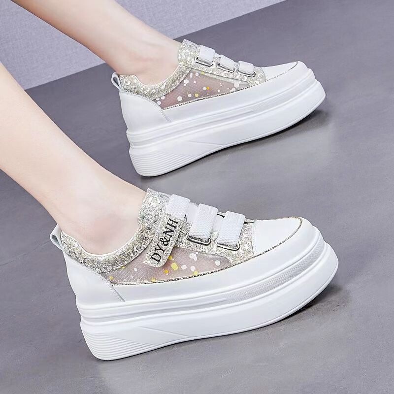 White Sneakers for Women 2026 New Summer Style Height-Increasing Trendy Lace Breathable Hook-And-Loop Casual Sports Shoes for Women White Sneakers for Women 2026 New Summer Style Height-Increasing Trendy Lace Breathable Hook-And-Loop Casual Sports Shoes for Women