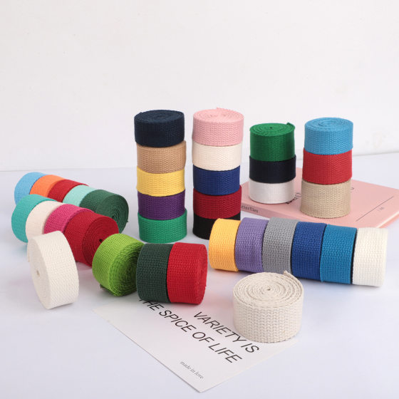 Factory in stock polyester cotton webbing plain webbing luggage accessories canvas bag portable belt thickened polyester cotton webbing wholesale