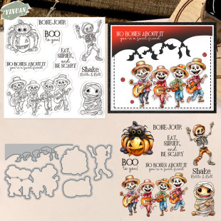 Halloween Guitar Skull Handbag Decoration Postcard Greeting Card DIY Postmark Stamp Transparent Silicone Seal Wholesale