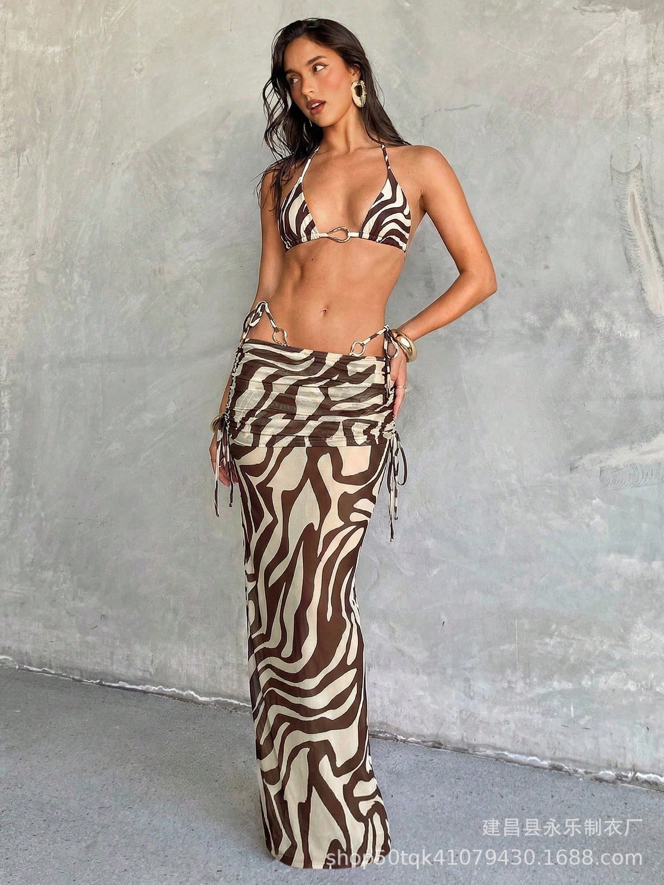 2026 verano trajes de baño de playa nuevos trajes de baño europeos y estadounidenses de manga larga ropa de protección solar de malla de tres piezas trajes de baño para mujeres