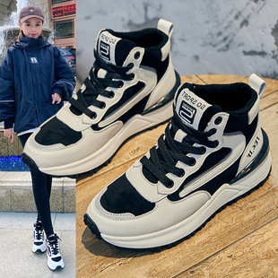 High-Top Dad Sneakers for Women, 2025 Autumn and Winter New Style, Casual Sports Shoes, Korean Version, Versatile Genuine Leather White Shoes