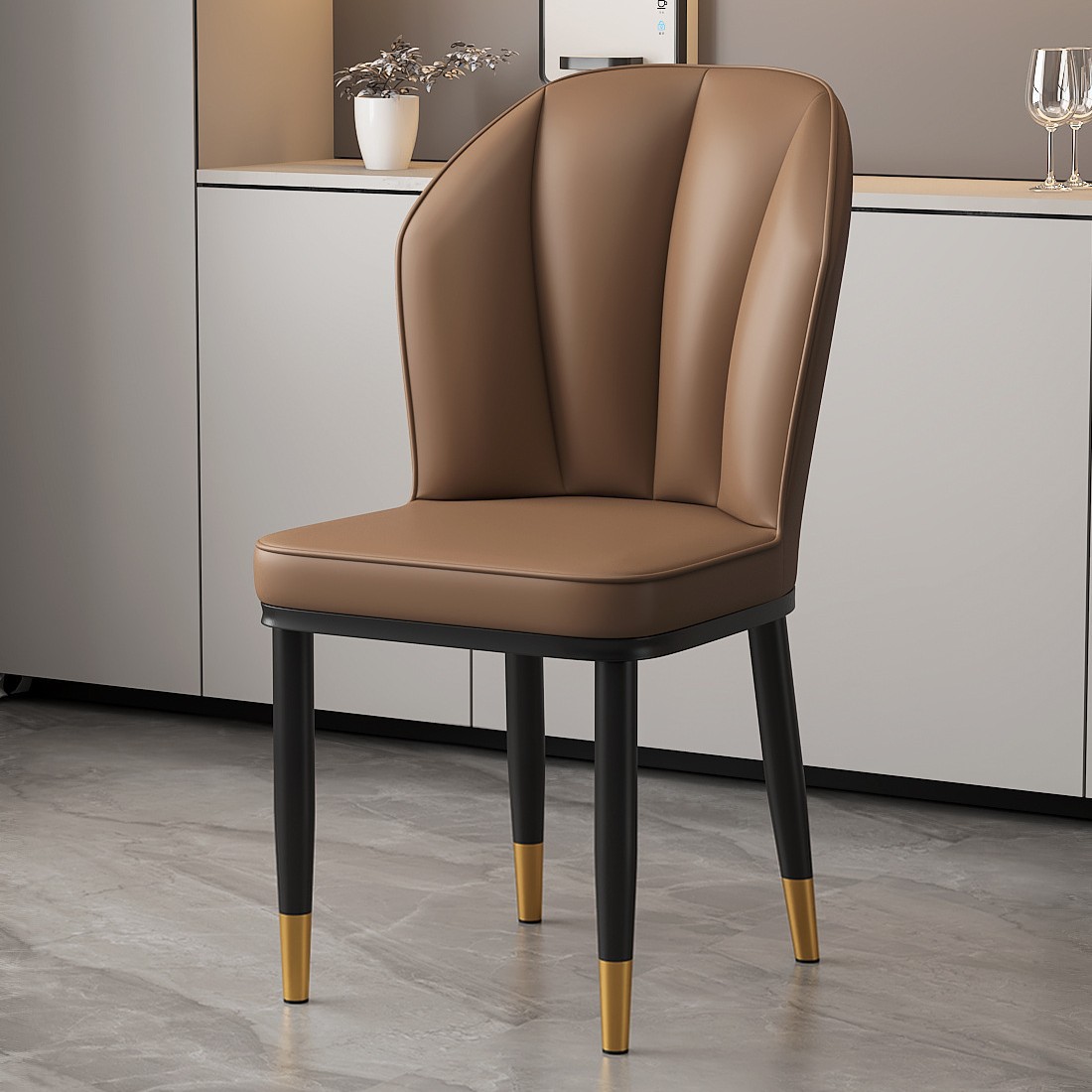 다크 브라운 컬러 - 골드 다리 [라이트 럭셔리 스타일] 빵 의자 업그레이드 및 강화 버전