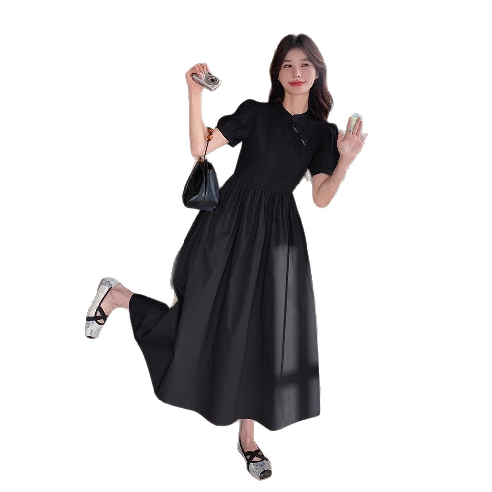 Blue Chinese Style For Women, Summer 2025 New Model, Improved Cheongsam, Elegant And Slimming Long A-line Dress_ecoleips.com