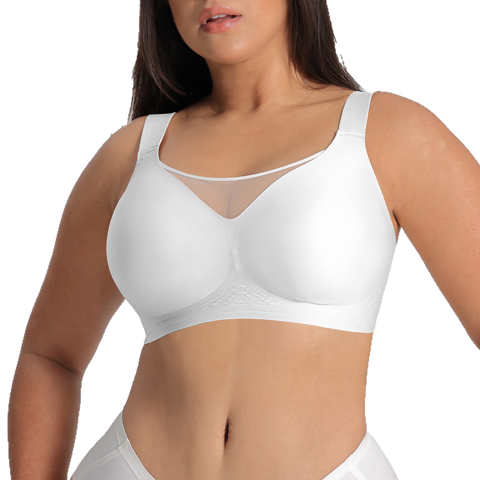 Plus Size Comfort Bra For Women Breathable Mesh Gathered Design To Make Large Breasts Appear Smaller And Prevent Sagging_voghion.com