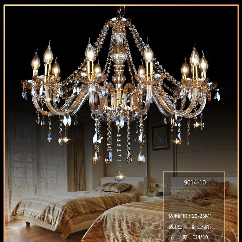 Lámpara de cristal ámbar dorado europea sala de estar dormitorio comedor ingeniería de iluminación simple atmósfera creativa vela Zhongshan
