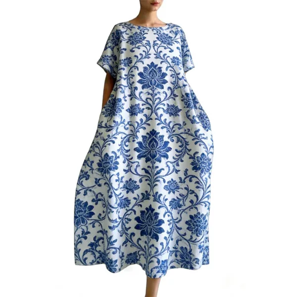 2026 European and American Vacation Style Hot Trend: Loose Mid-Length Dress with Watercolor Floral Print