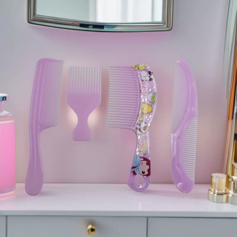 梳子美发彩色塑料4件套梳叉梳大刀梳跨境temu外贸套装便携护发