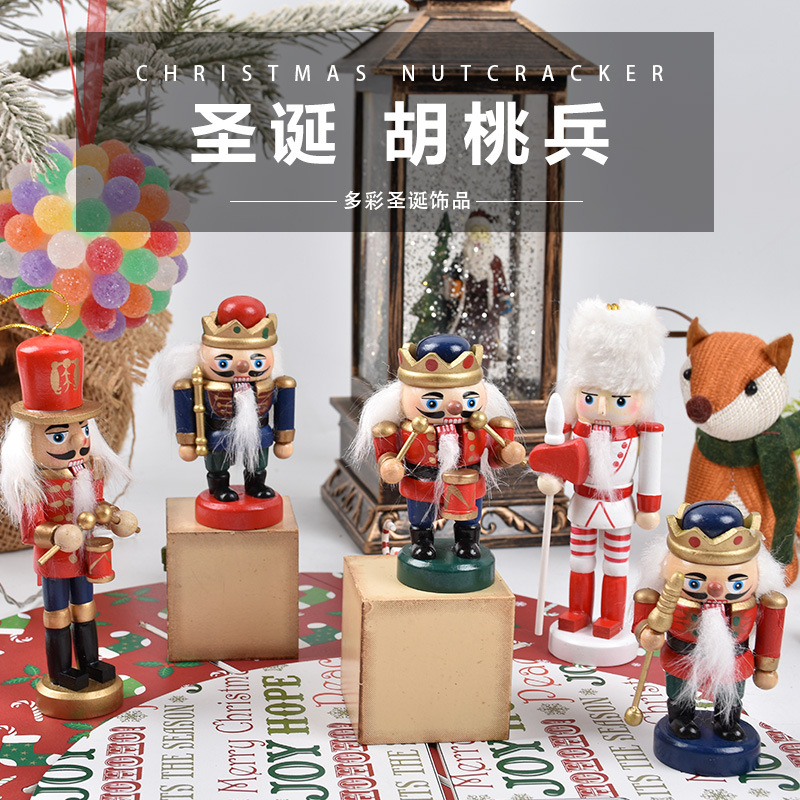 Cascanueces europeos decoración de la habitación del soldado juguete de madera títeres pequeños adornos de Navidad regalos colgantes