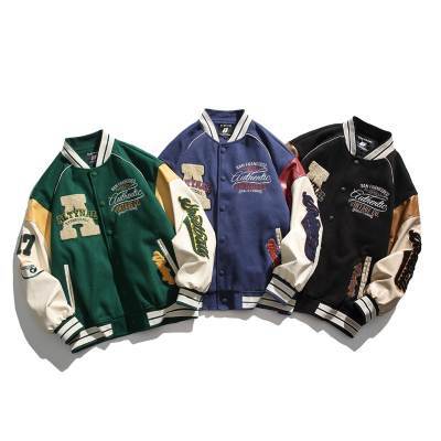 Trendy American-style baseball jackets for men, autumn, and winter; cotton, loose fit, versatile, Hong Kong style; men's baseball jackets for women.