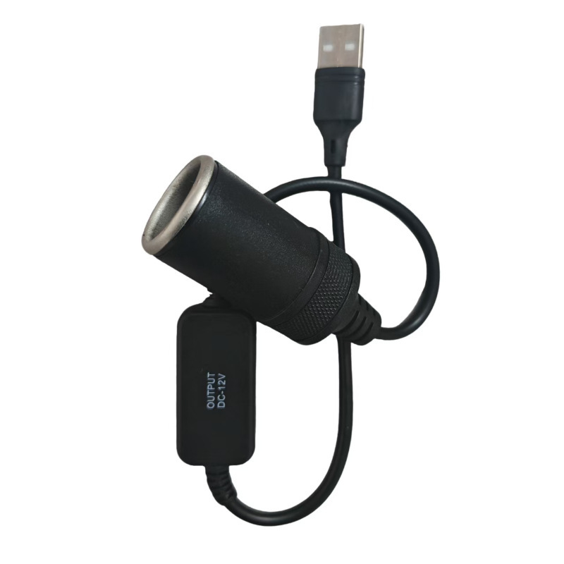 Suitable for Cross-Border USB Cable 5V to 12V Cigarette Lighter Female Socket Power Supply Enhancement Connection Booster Cable Cigarette Lighter Female Socket