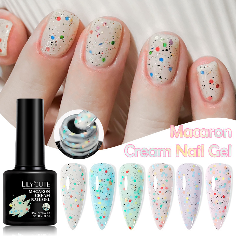Lily'Cute Export Popular Cream Eggshell Glue Summer Popular Whitening Small Fresh Cream Sequin Nail Polish
