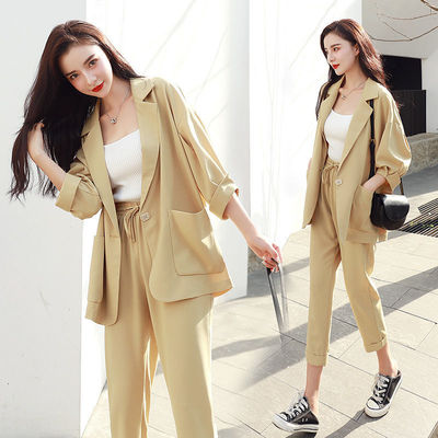 小個子西裝西服套裝女2021新款夏季韓版職業網紅休閑洋氣兩件套