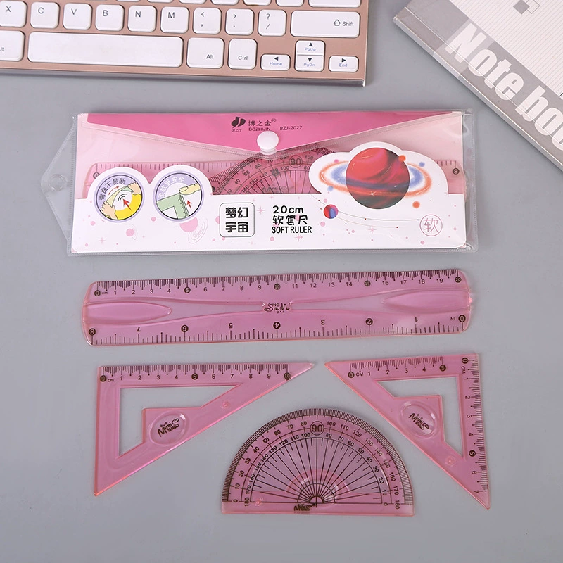 Цветная линейка пакет Детский день 20 см Канцелярские товары подарок пластиковая линейка транспортир треугольная линейка набор из четырех предметов оптом