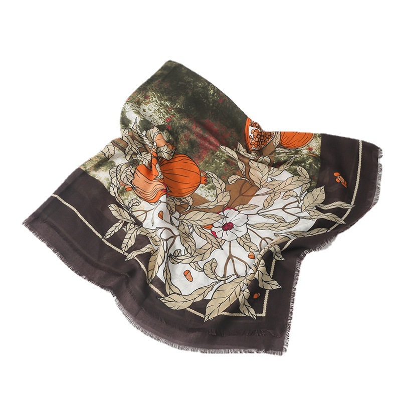 Estilo coreano de moda planta flor algodón y lino sensación 135cm gran cuadrado bufanda viaje protección solar desgaste exterior decorativo playa chal