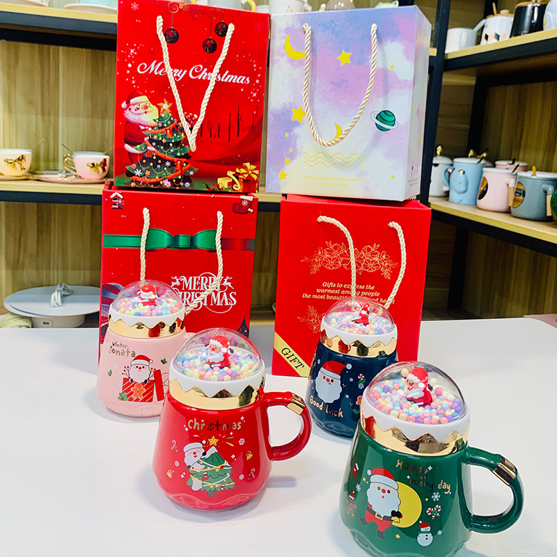 新しいクリスマス漫画陶磁器カップ蓋付きスプーン付きマグカップギフトボックスお土産学生高颜値コップ|undefined