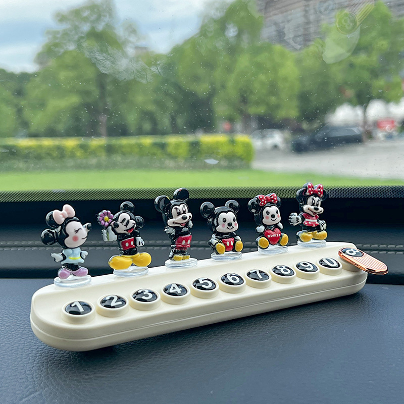 Cartoon Mickey Temporary Parking Number Plate, Cute Mickey Mouse Creative Car Moving Phone Plate, Aromatherapy Car Interior Decoration