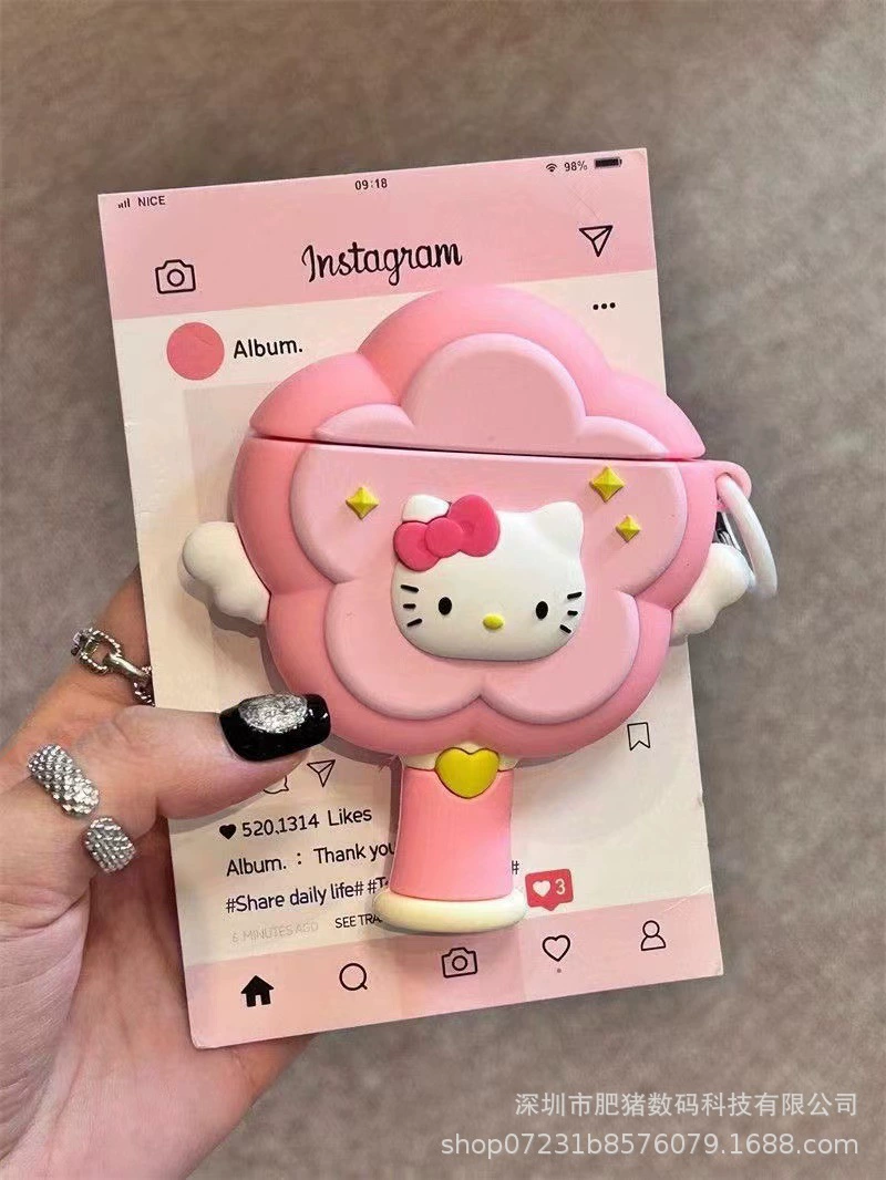 Silicone AirPods Case (Hello Kitty) with Bow, Drop Protection — Fits AirPods 1, 2, 3, Pro