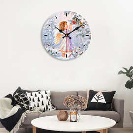欧式跨境现代家居装饰壁钟 复古天使和鸟雪景木质钟 无框DIY挂钟