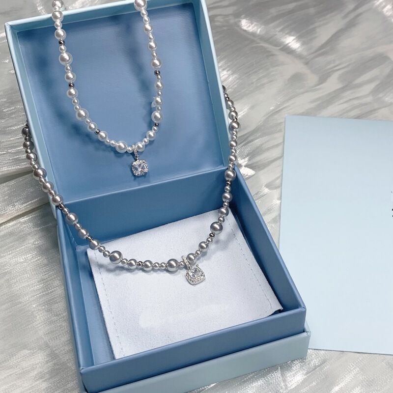 Hejia's Popular High-End Bubble Sugar Cube Pearl Necklace, Light Luxury, Elegant and Versatile Accessory, Clavicle Chain